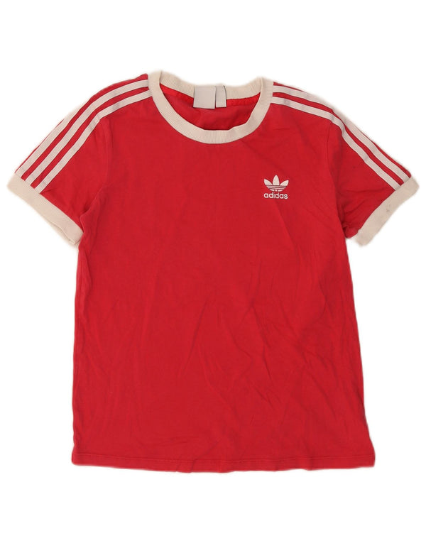 Adidas T-Shirt Femme Top UK 10 Petit Rouge Colorblock Coton