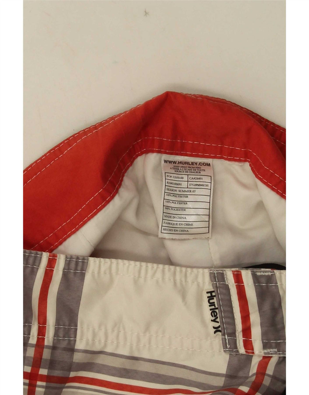 Hurley Short de bain graphique pour homme en polyester à carreaux blancs