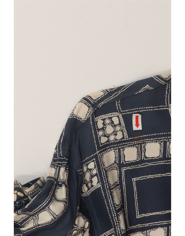 VINTAGE Chemise Homme Grand Bleu Marine Géométrique