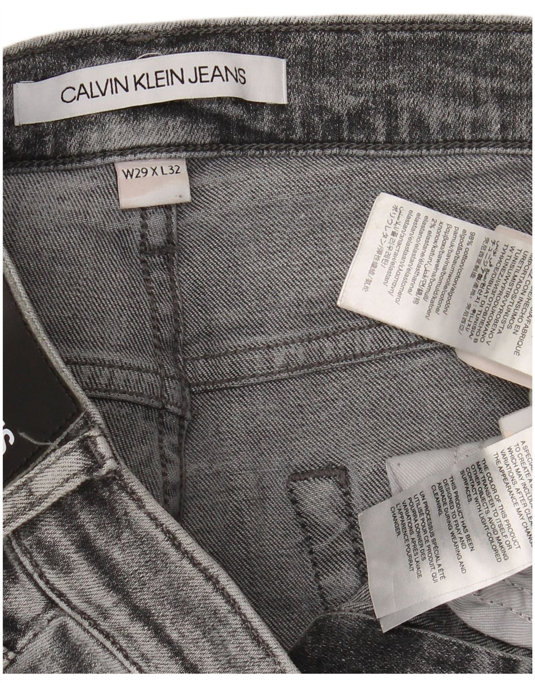 CALVIN KLEIN Jean Slim Effet Déchiré Femme W29 L32 Gris Coton