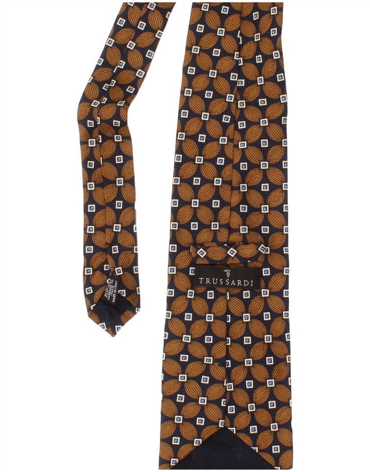 Trussardi Cravate Homme Taille Unique Marron Géométrique Soie Classique