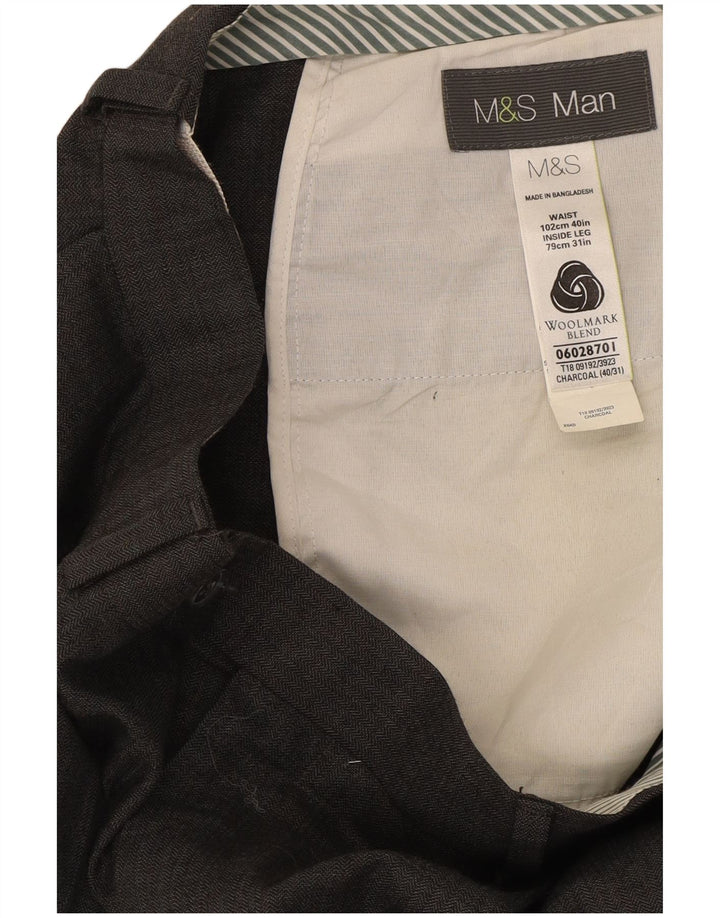 Marks & Spencer Pantalon décontracté droit pour homme W40 L31 Gris laine
