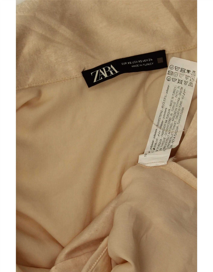 Zara Womens Crop Shirt Blouse UK 6 XS Beige Polyester