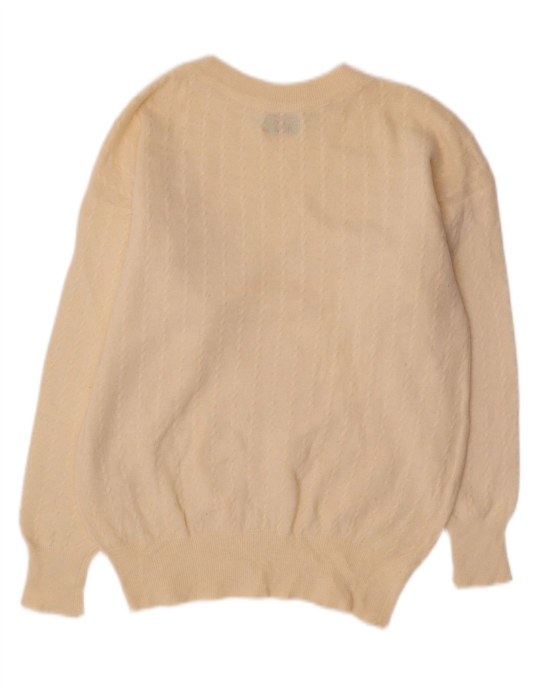 BENETTON Pull court à col rond pour femme UK 12 Medium Off White