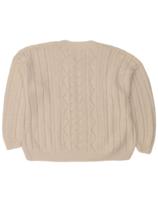 vintage Femmes Oversize Crew Neck Jumper Pull UK 18 XL Blanc