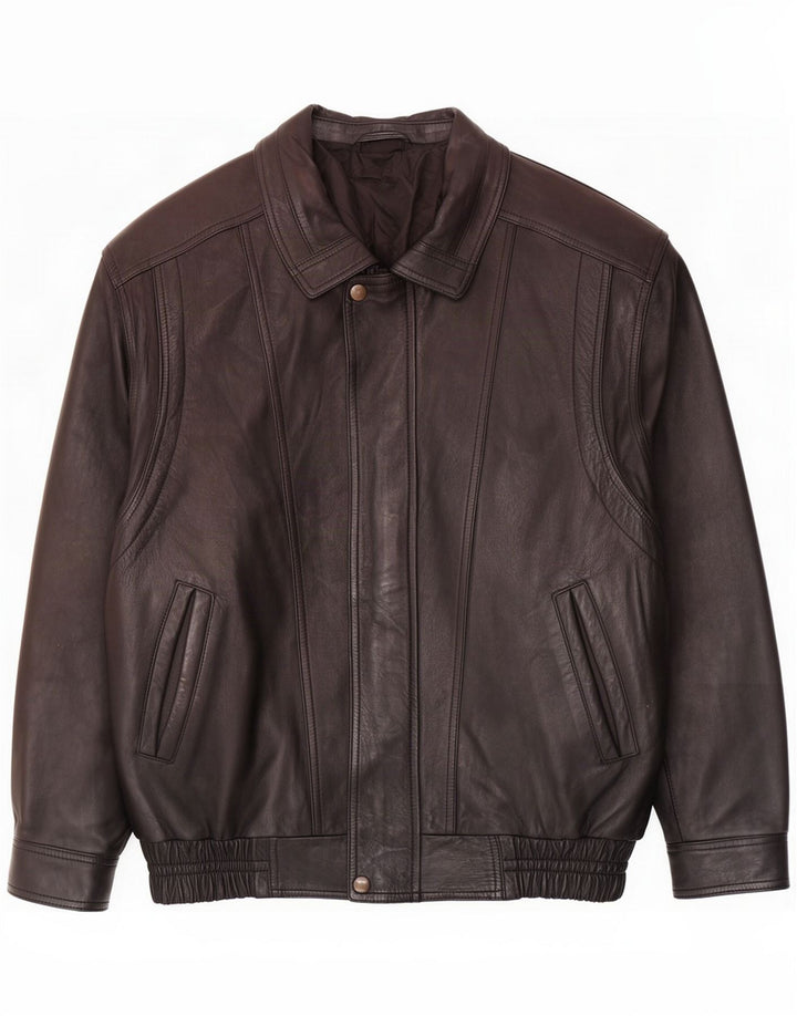 Blouson en cuir bomber vintage pour homme EU 50 Large Noir