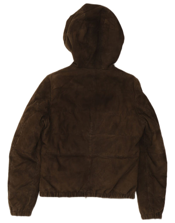 Max Mara Veste matelassée à capuche en daim pour femme UK 10 Petit motard en cuir kaki