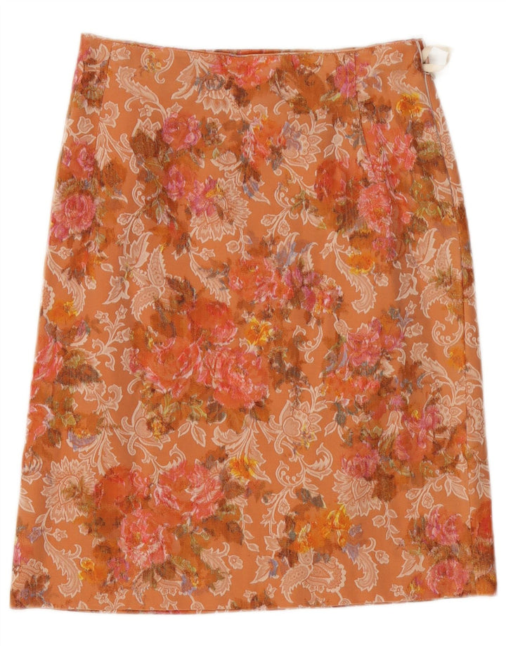 vintage Femme Jupe Droite W28 Moyen Orange Floral