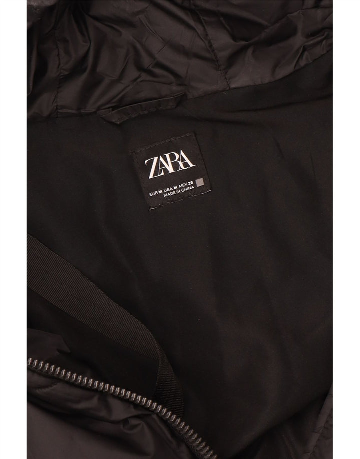 ZARA Manteau matelassé à capuche surdimensionné pour femme UK 14 Noir moyen