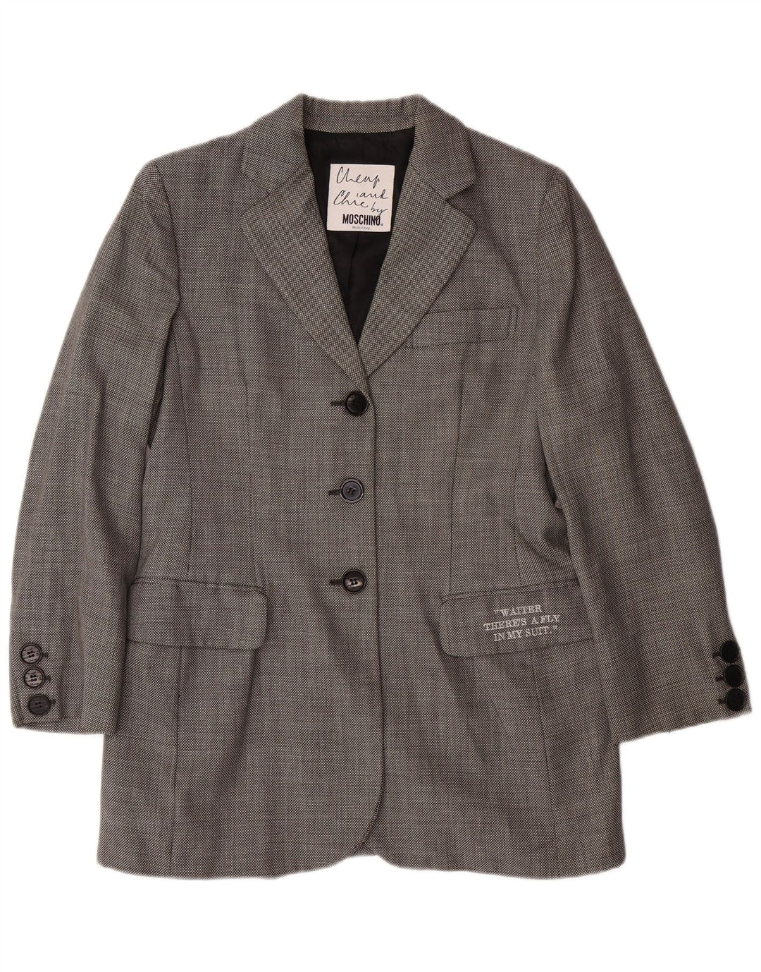 MOSCHINO Veste Blazer Pas Cher et Chic pour Femme UK 14 Grand Gris Classique