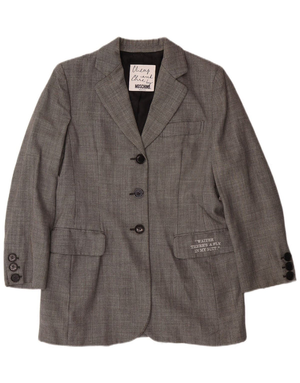 MOSCHINO Veste Blazer Pas Cher et Chic pour Femme UK 14 Grand Gris Classique