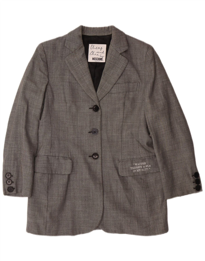 MOSCHINO Veste Blazer Pas Cher et Chic pour Femme UK 14 Grand Gris Classique