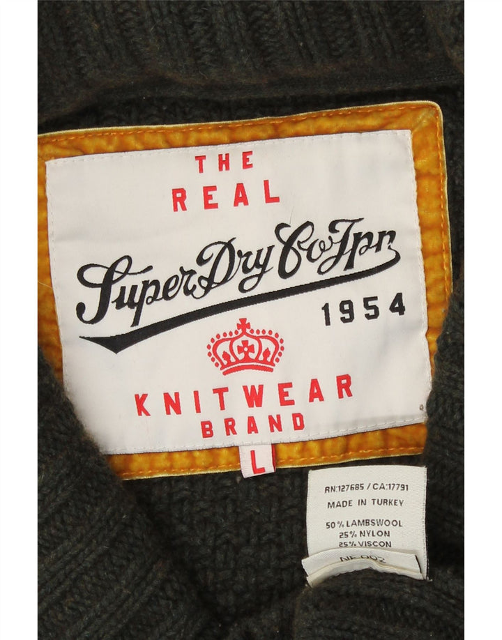 Superdry Cardigan Femme Pull UK 16 Large Kaki Lambswool