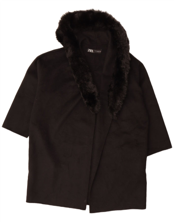 Zara Manteau ouvert à capuche surdimensionné pour femme UK 18 XL Laine noire