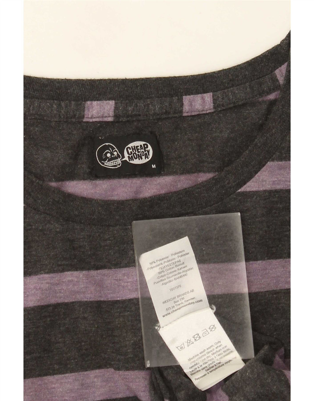 Cheap Monday T-Shirt Homme Gris Moyen Rayé Polyester