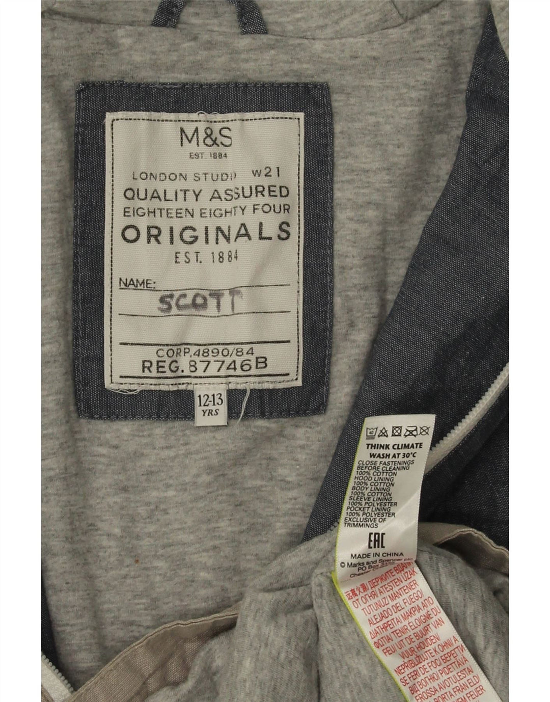 Marks & Spencer Veste coupe-vent à capuche pour garçon 12-13 ans Gris Colorblock