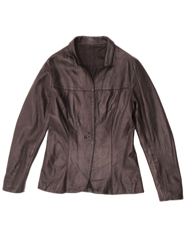 vintage Femme 1 Bouton Veste Blazer En Cuir IT 42 Moyen Noir