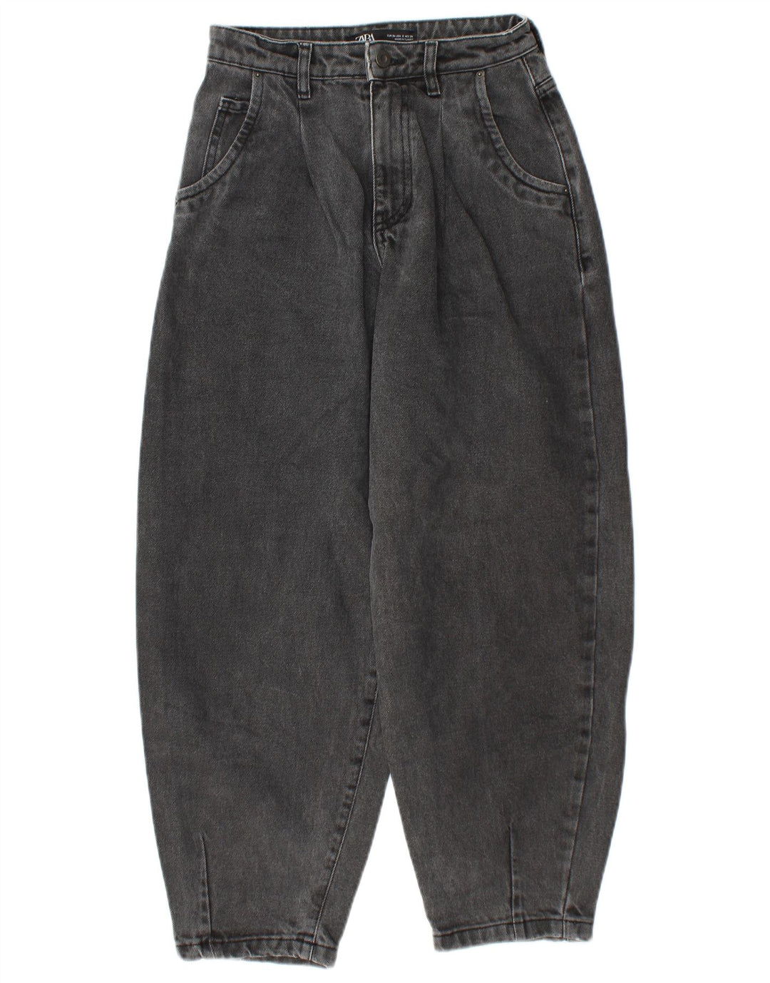 ZARA Womens Balloon Crop High Waist Jeans EU 34 2XS W24 L25 Grey