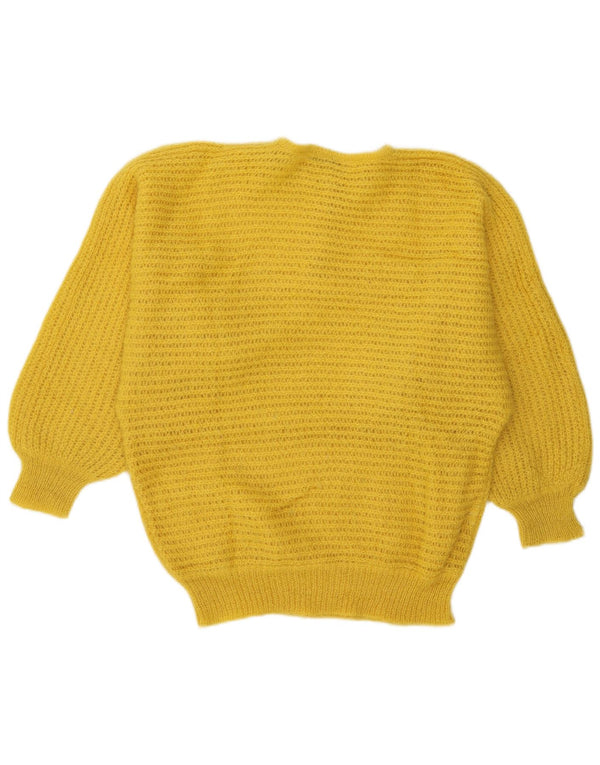 vintage Femmes Bouton Cou Jumper Pull UK 18 XL Jaune