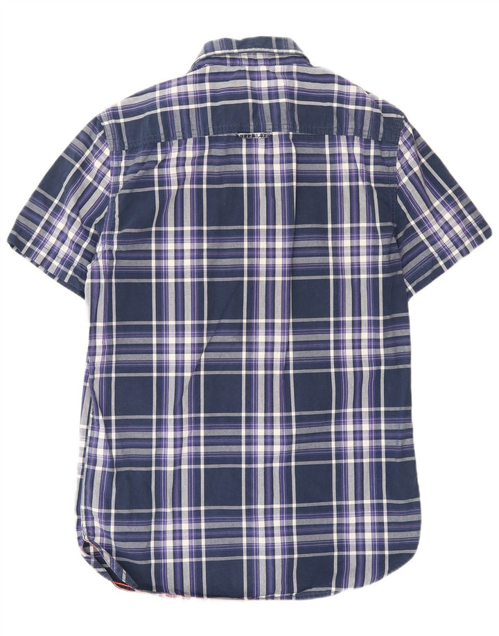 Superdry Chemise à Manches Courtes Homme Bleu Marine Moyen Check Cotton