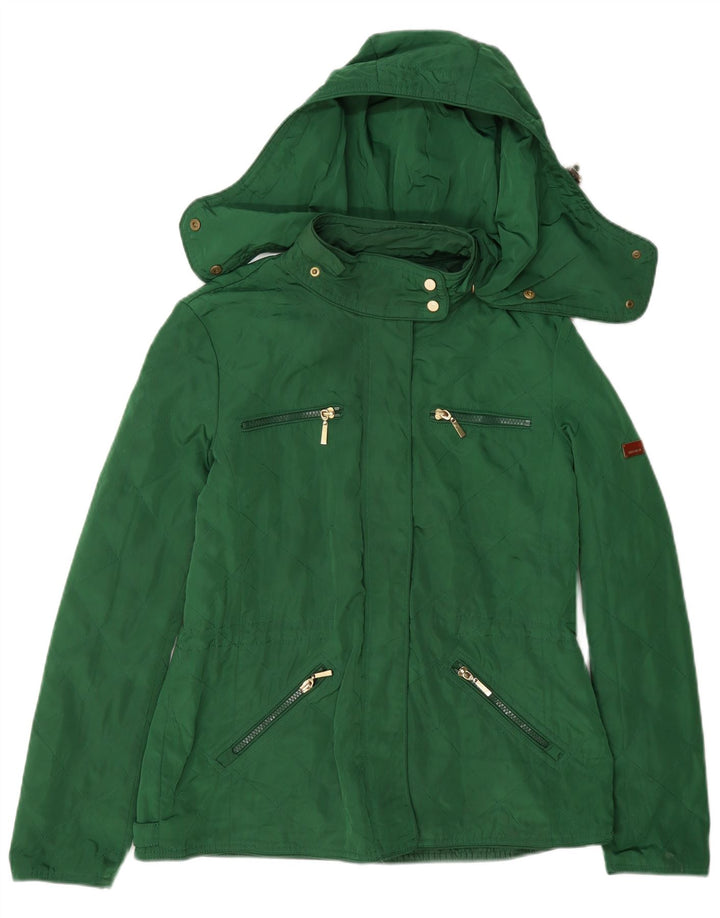 Zara Veste utilitaire matelassée à capuche pour femme UK 14 Large Vert Polyester