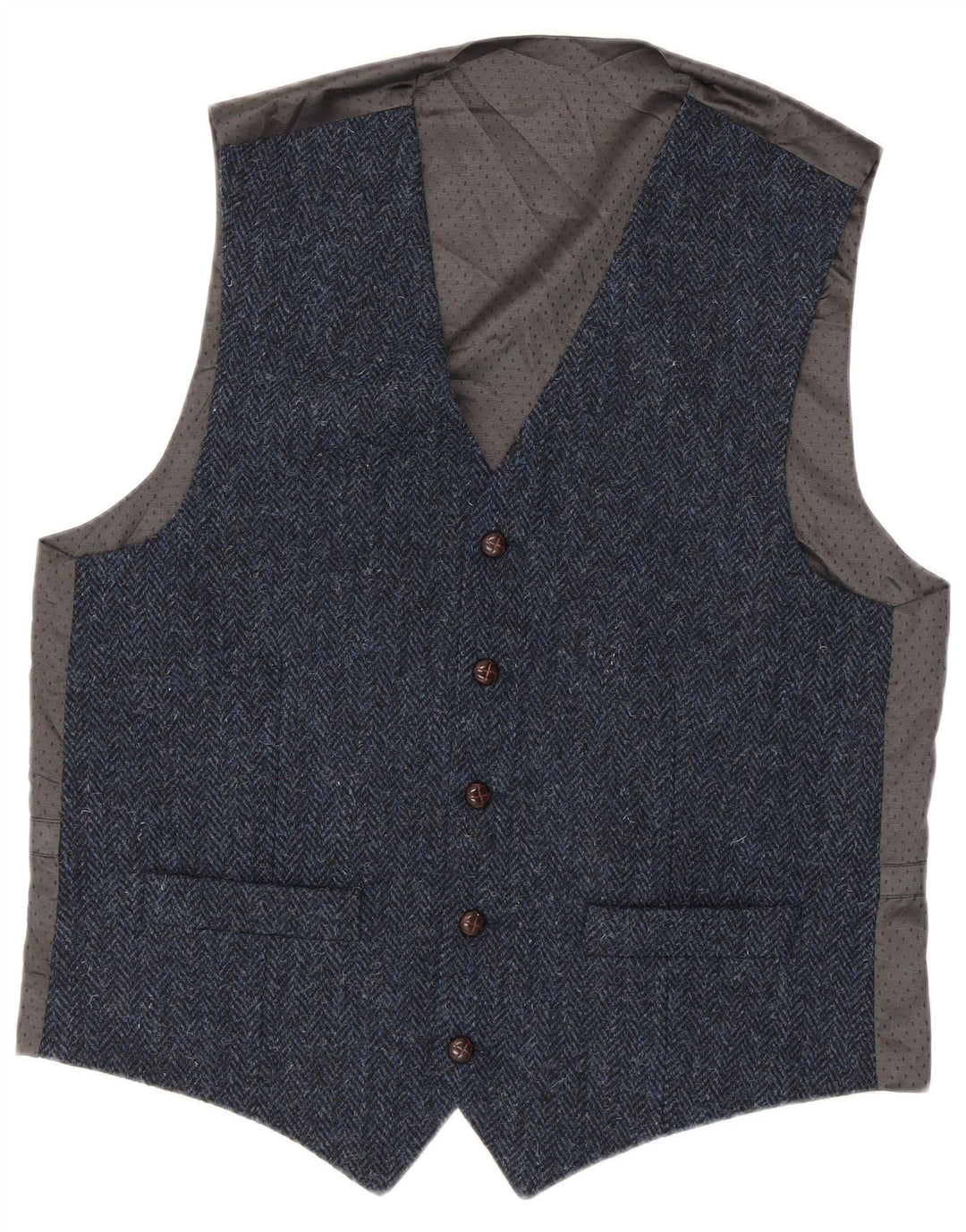 Harris Tweed Gilet Homme Petit Bleu à Chevrons Laine Vierge