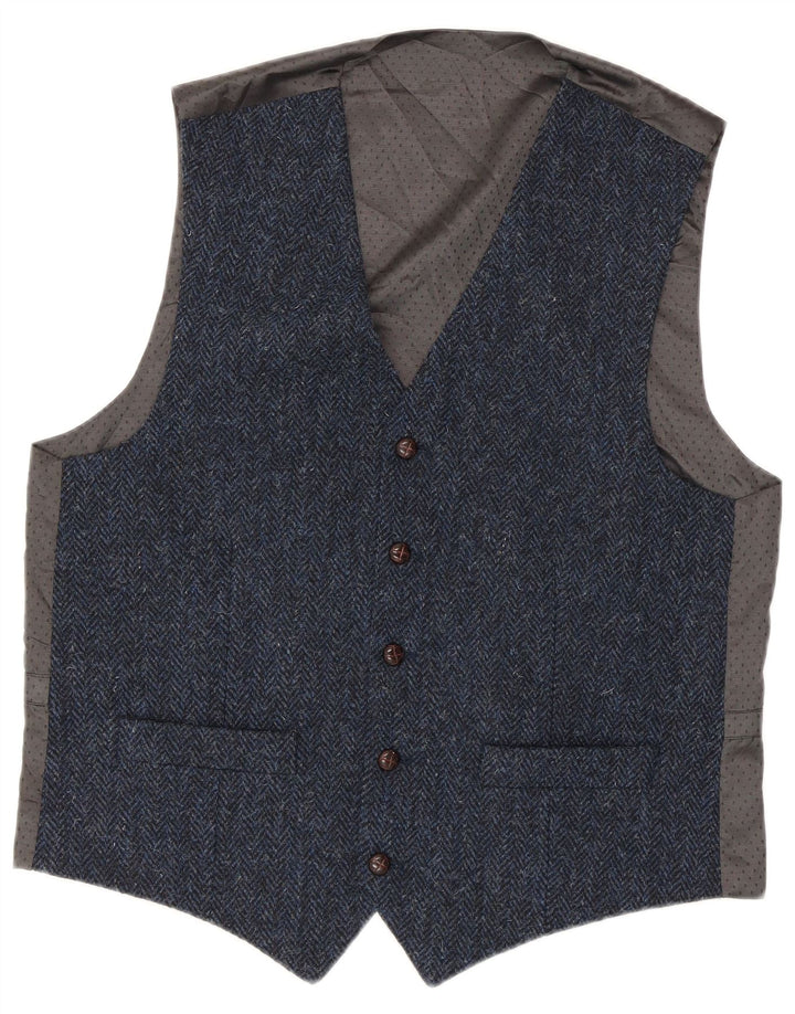 Harris Tweed Gilet Homme Petit Bleu à Chevrons Laine Vierge