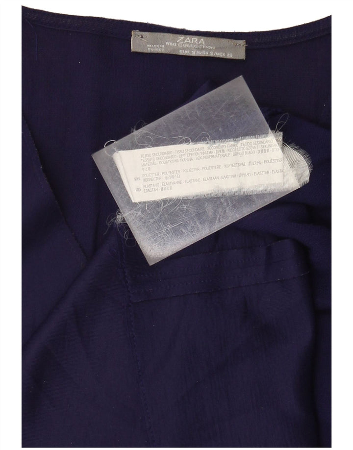 Zara Femme Chemisier Top UK 10 Petit Bleu Marine Polyester