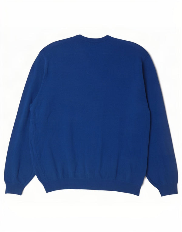 Benetton Pull col V pour homme 2XL Bleu Laine mérinos