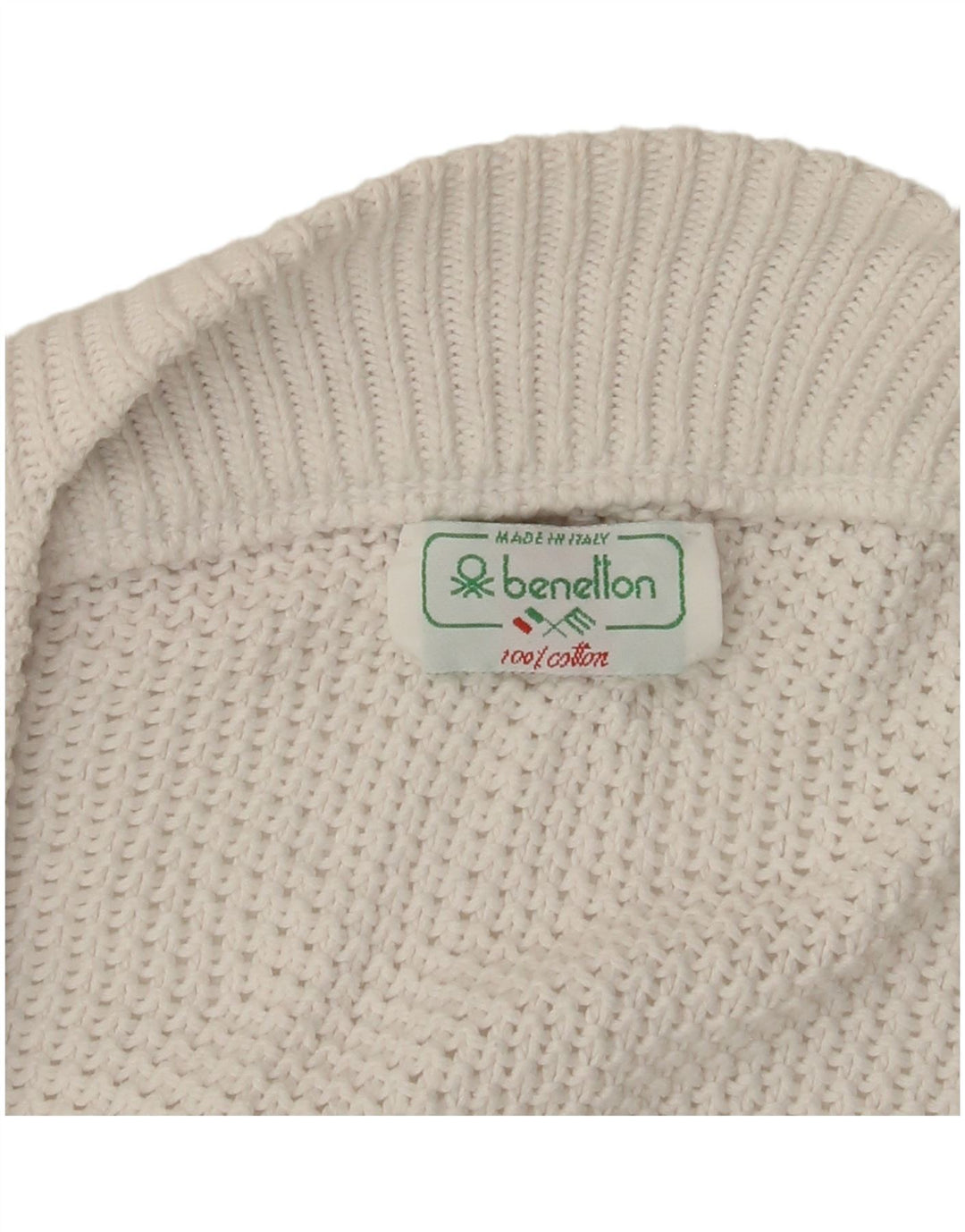 BENETTON Pull Cardigan Femme UK 10 Petit Coton Blanc