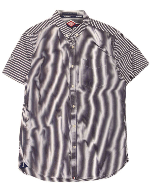 Superdry Chemise à manches courtes pour homme en coton à fines rayures bleues