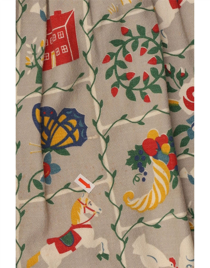 VINTAGE Femmes Graphique Shift Robe UK 16 Grand Gris Floral