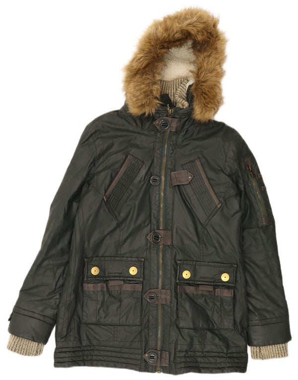 Superdry Veste coupe-vent à capuche pour femme UK 14 Large Green Cotton Army