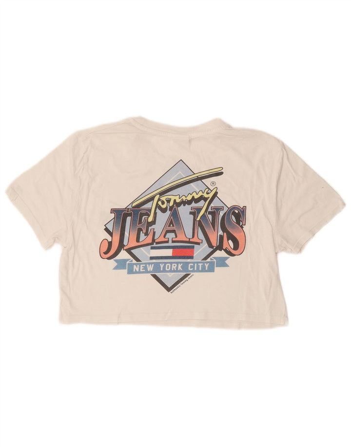 TOMMY HILFIGER T-shirt court graphique pour femme UK 10 Small Blanc