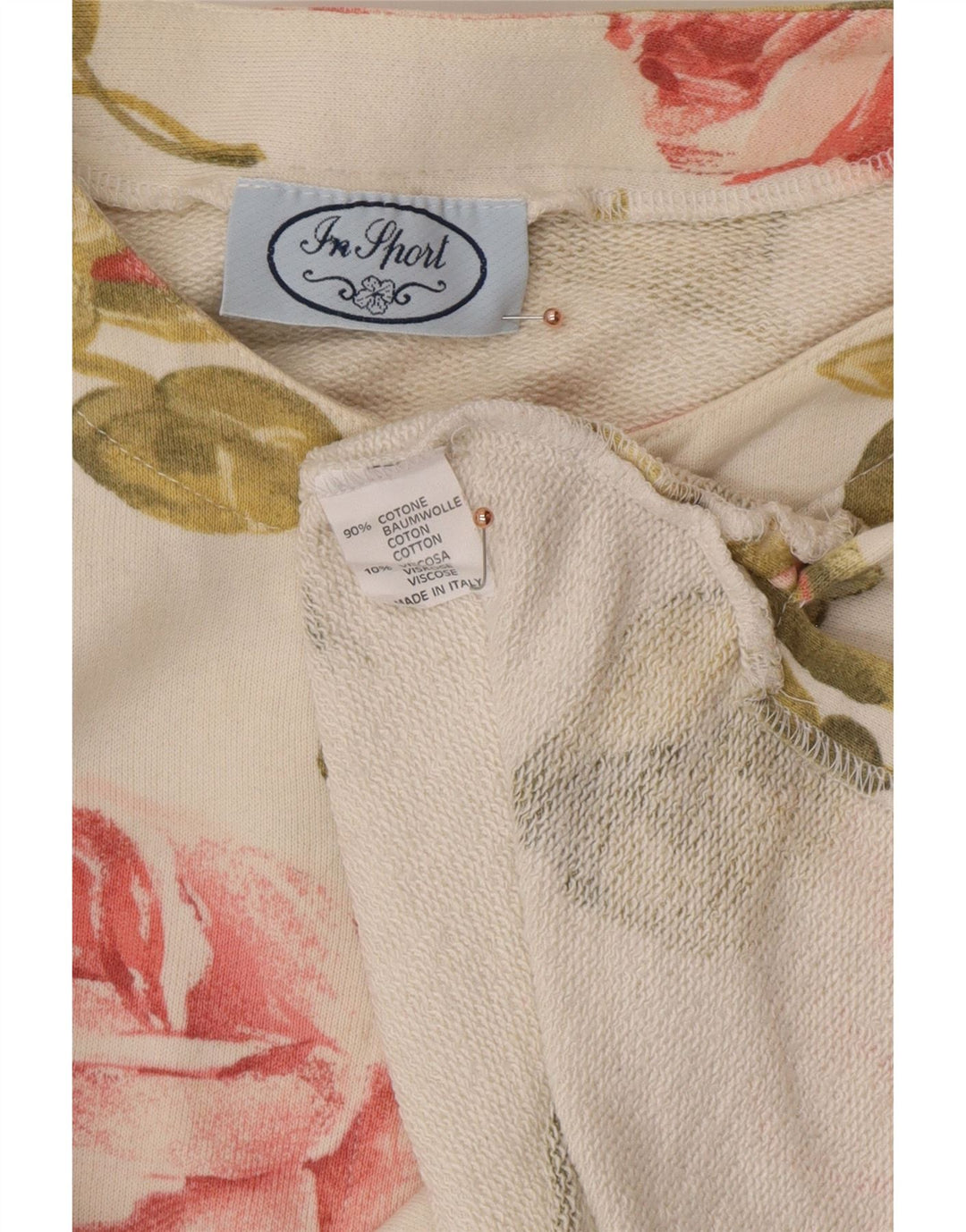 VINTAGE Femme Top Manches Longues UK 16 Grand Coton Floral Blanc Cassé