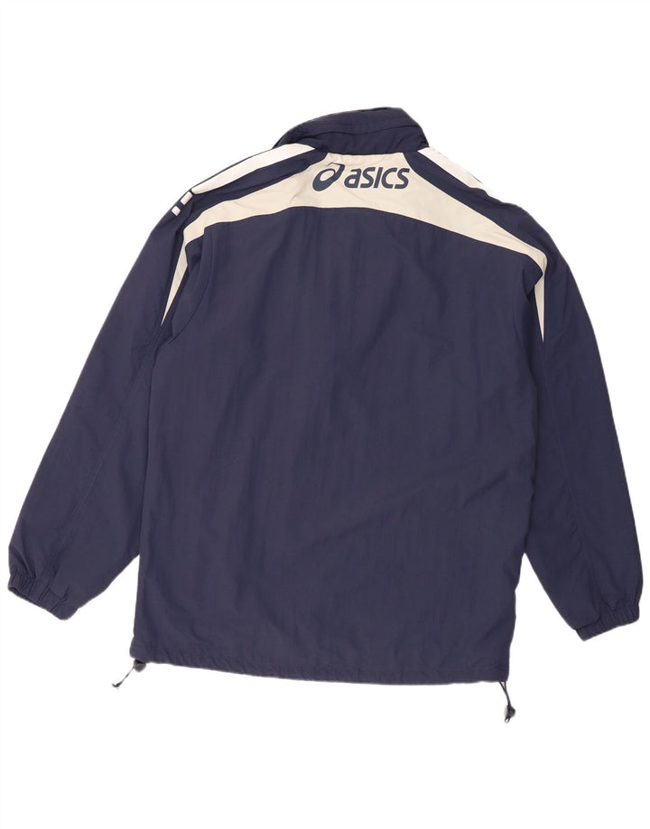 Asics Veste de pluie à capuche pour homme UK 40 Large Bleu marine Colorblock Nylon