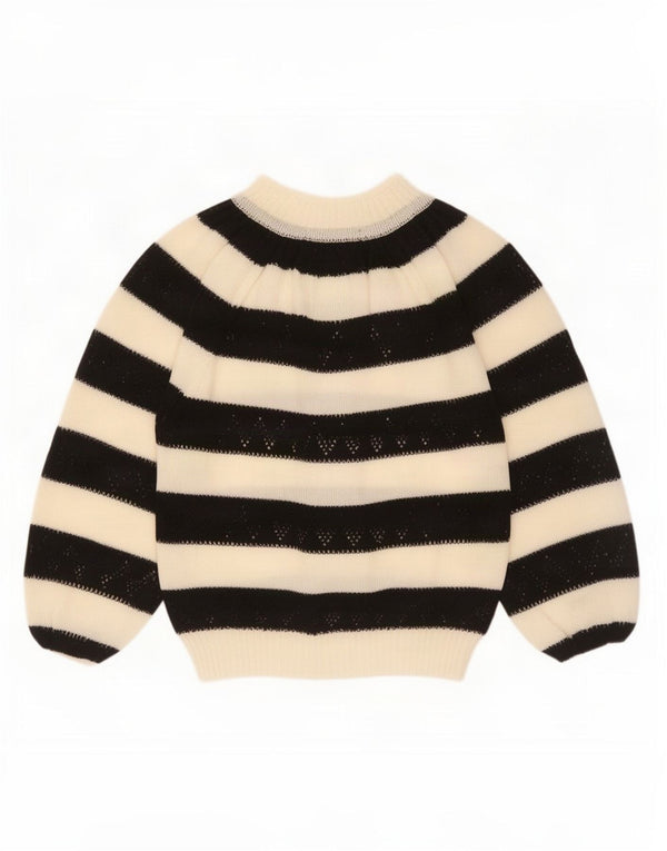 vintage Womens Crew Neck Jumper Pull UK 16 Grand Blanc Rayé