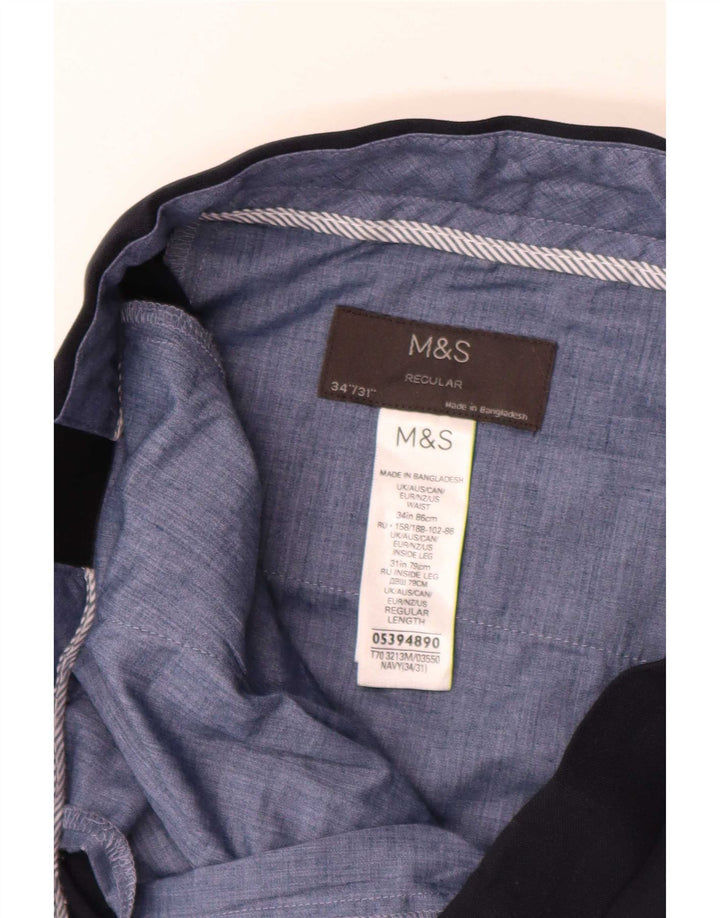 Marks & Spencer Pantalon Chino Regular Homme W34 L31 Bleu Marine Polyester