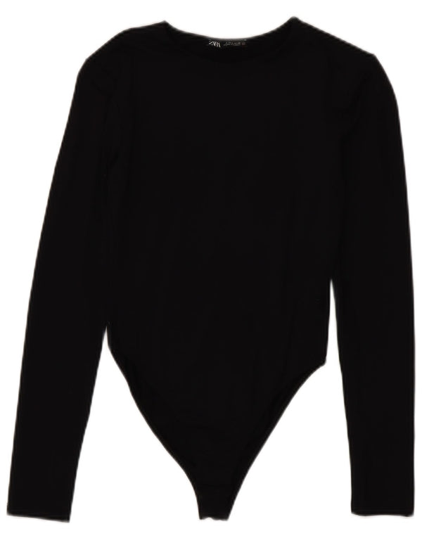 Zara Body à manches longues pour femme UK 8 Small Noir Polyamide