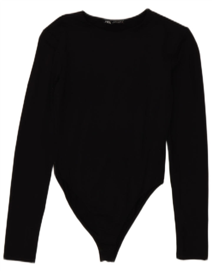 Zara Body à manches longues pour femme UK 8 Small Noir Polyamide