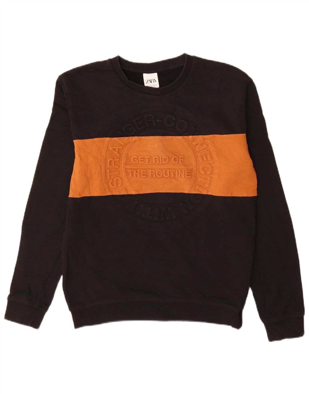 Zara Sweat-shirt graphique en coton color block noir moyen pour homme