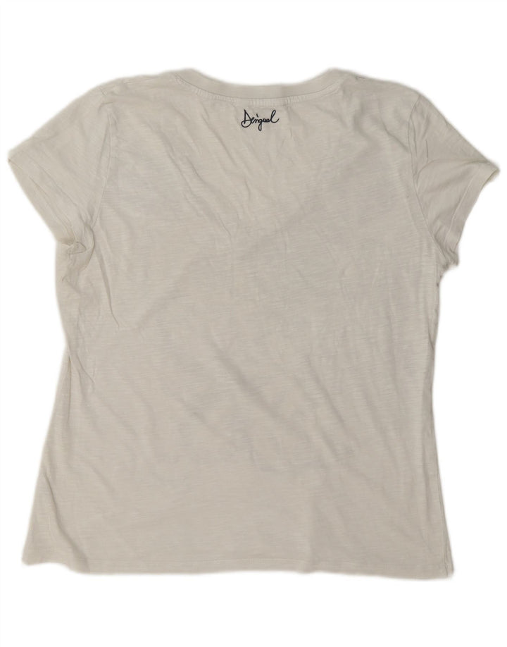 Desigual T-shirt graphique pour femme UK 16 Large Blanc