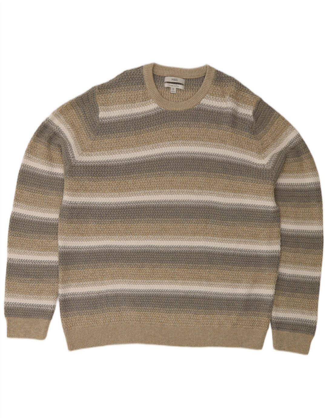 Marks & Spencer Pull à col rond coupe classique pour homme 2XL Beige rayé