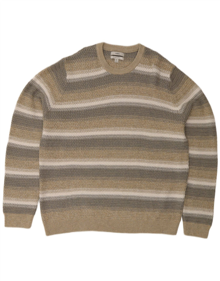 Marks & Spencer Pull à col rond coupe classique pour homme 2XL Beige rayé