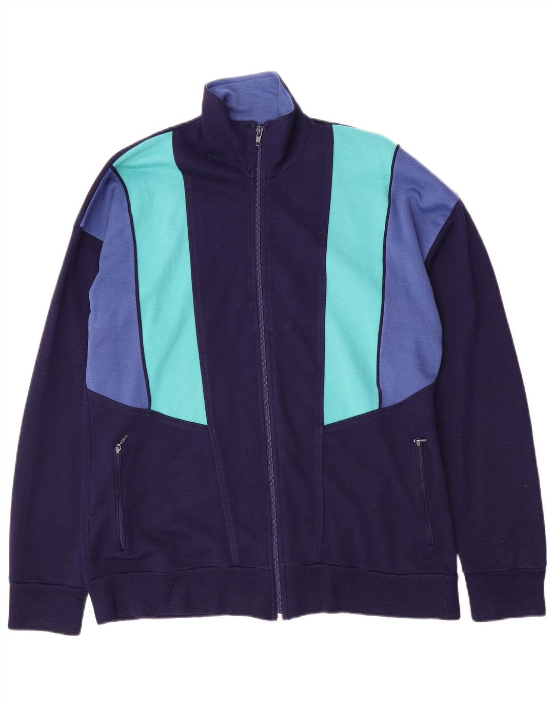 vintage Mens Survêtement Top Veste Grand Bleu Marine Colourblock