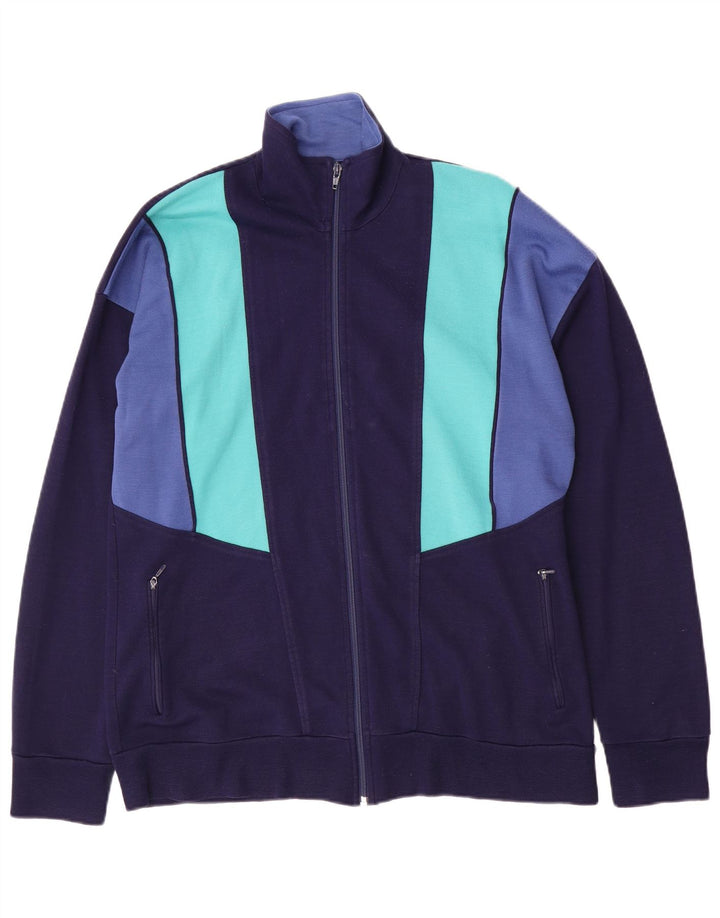 vintage Mens Survêtement Top Veste Grand Bleu Marine Colourblock