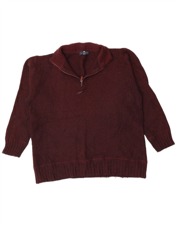 Marks & Spencer Pull à col zippé pour homme en laine d'agneau bordeaux Taille L