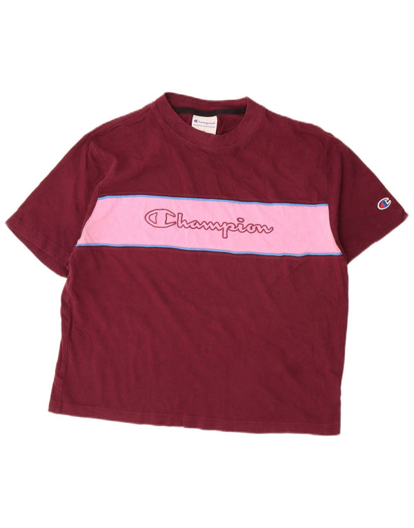 Champion T-shirt graphique pour femme UK 14 Medium Burgundy Colourblock
