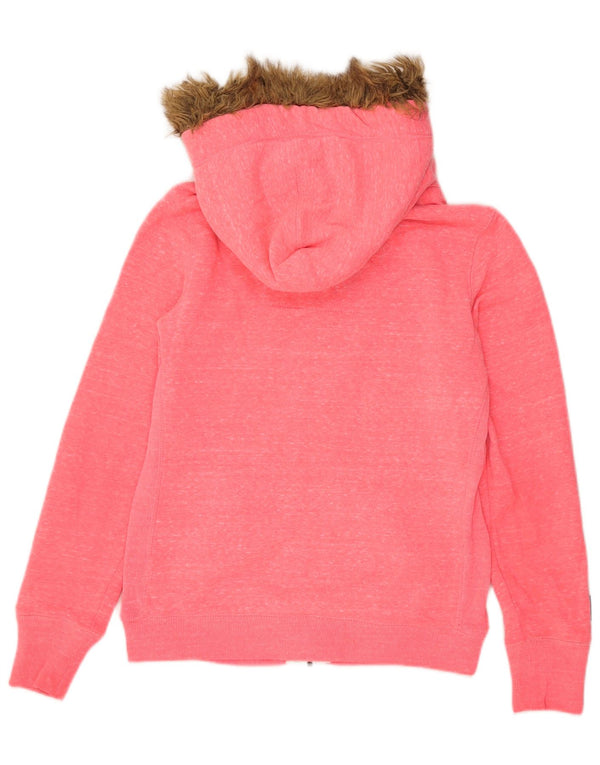 Superdry Pull à capuche zippé graphique pour femme UK 14 Rose moyen moucheté