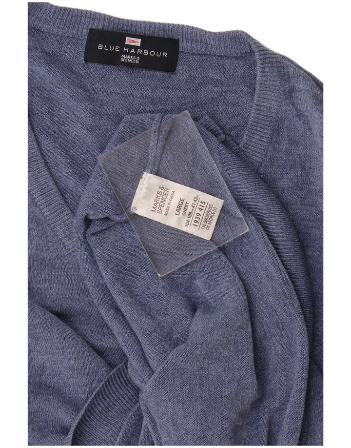 Marks & Spencer Pull à col en V Blue Harbour pour hommes, grand bleu, acrylique